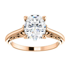 Oval Scroll Accent Cathedral Moissanite Solitaire Ring
