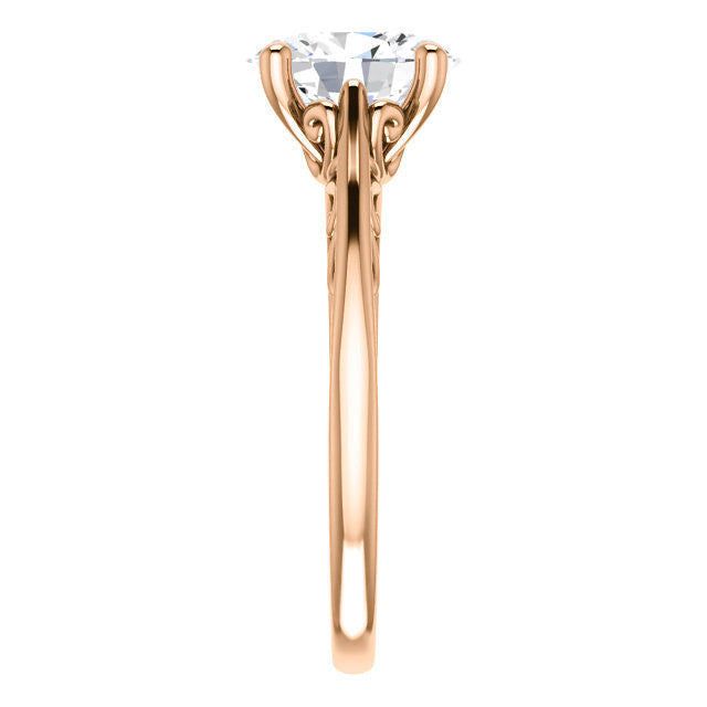 Oval Scroll Accent Cathedral Moissanite Solitaire Ring