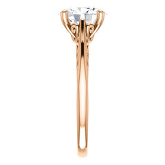 Oval Scroll Accent Cathedral Moissanite Solitaire Ring