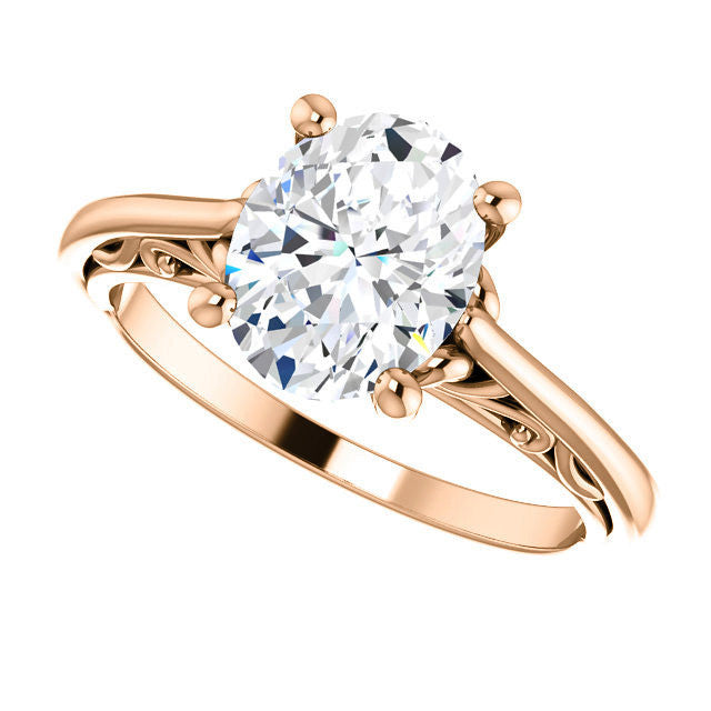 Oval Scroll Accent Cathedral Moissanite Solitaire Ring