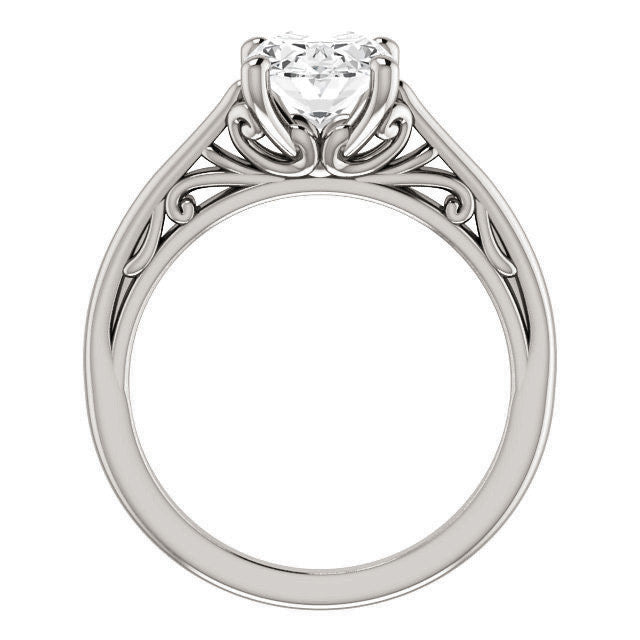 Oval Scroll Accent Cathedral Moissanite Solitaire Ring