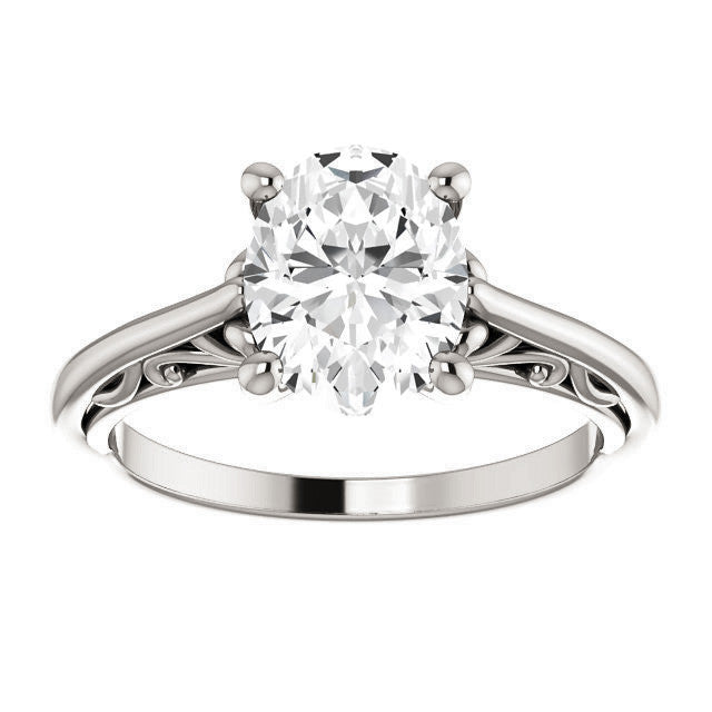 Oval Scroll Accent Cathedral Moissanite Solitaire Ring