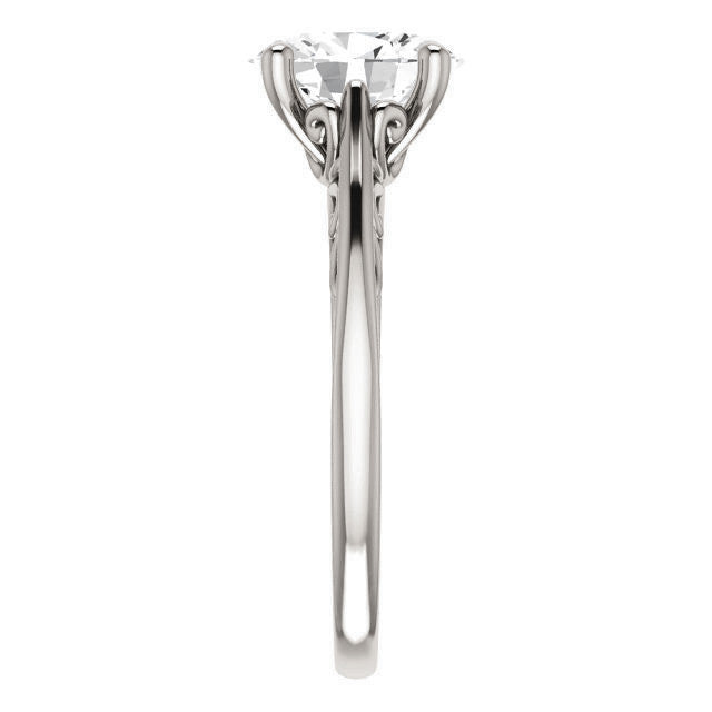 Oval Scroll Accent Cathedral Moissanite Solitaire Ring