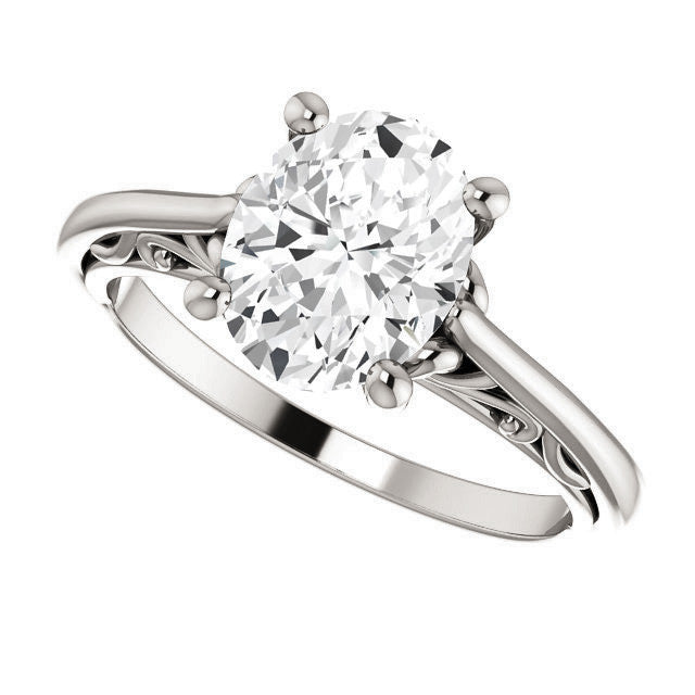 Oval Scroll Accent Cathedral Moissanite Solitaire Ring