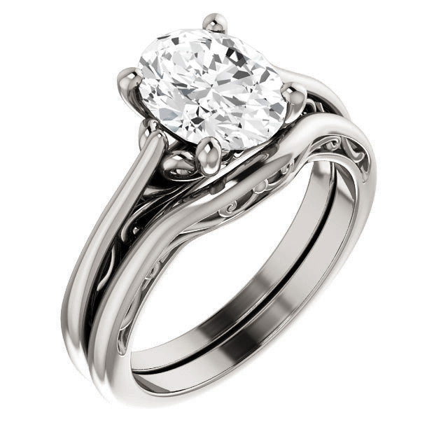 Oval Scroll Accent Cathedral Moissanite Solitaire Ring