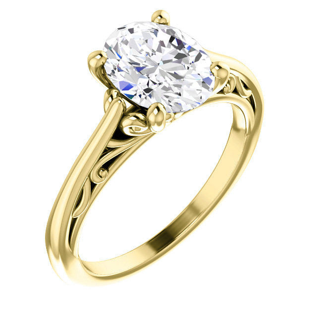 Oval Scroll Accent Cathedral Moissanite Solitaire Ring
