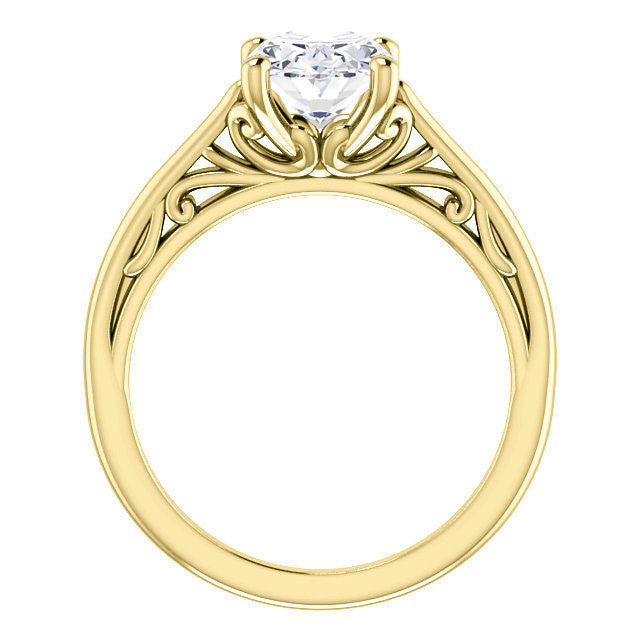 Oval Scroll Accent Cathedral Moissanite Solitaire Ring