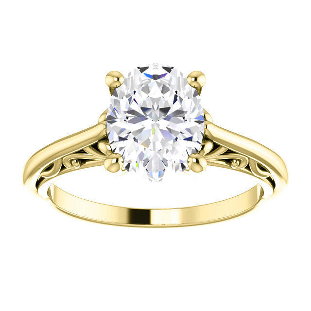Oval Scroll Accent Cathedral Moissanite Solitaire Ring