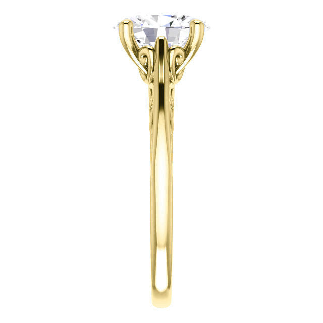 Oval Scroll Accent Cathedral Moissanite Solitaire Ring