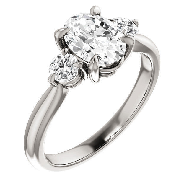 Oval and Round Moissanite 3-Stone Ring