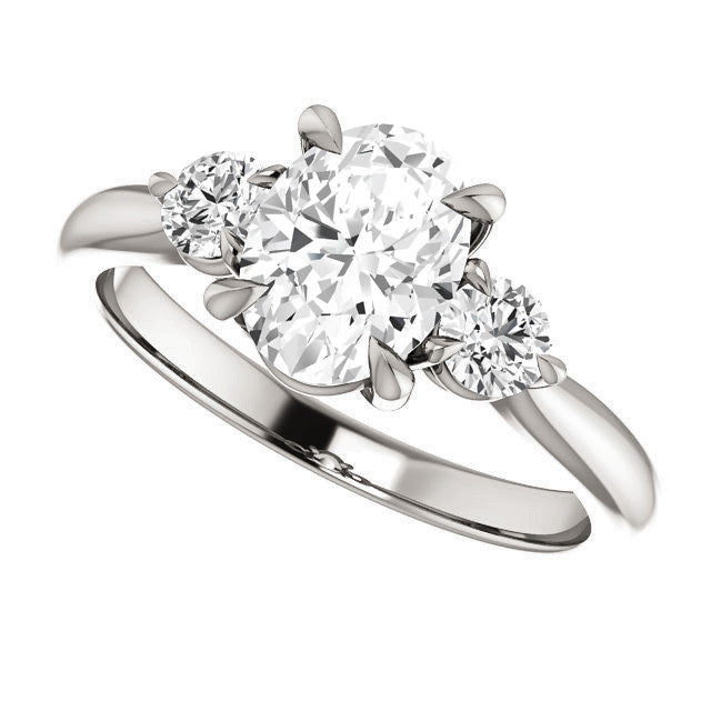 Oval and Round Moissanite 3-Stone Ring