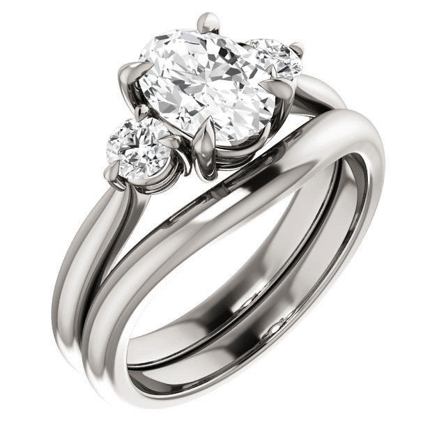 Oval and Round Moissanite 3-Stone Ring