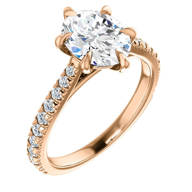 Cathedral Oval Moissanite Eng Ring with Claw Prongs