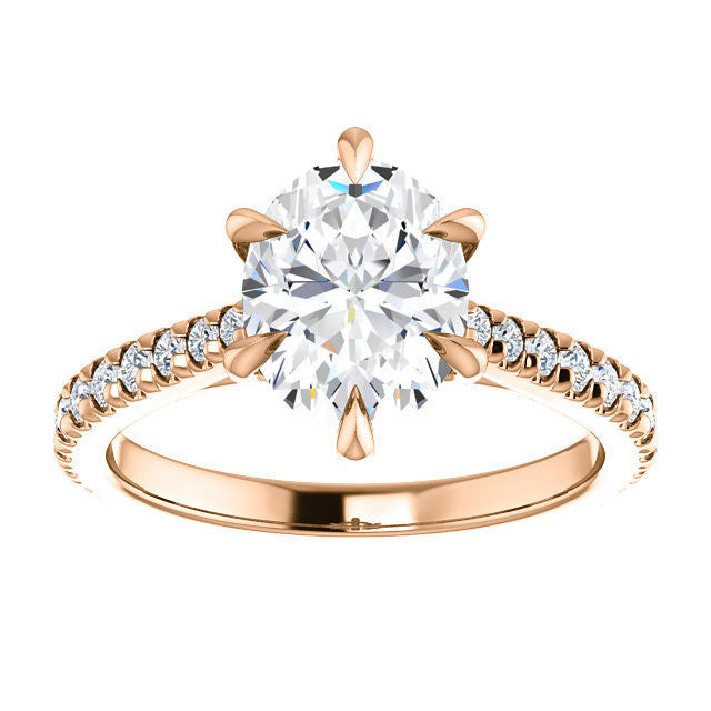 Cathedral Oval Moissanite Eng Ring with Claw Prongs