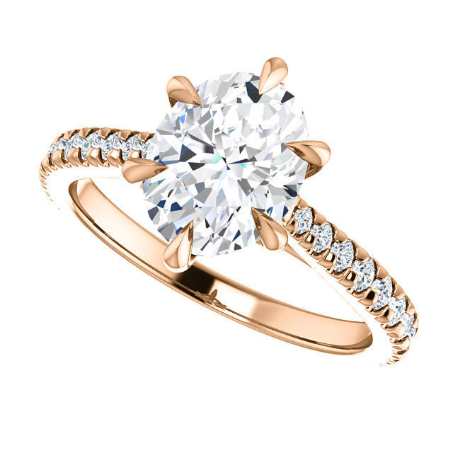 Cathedral Oval Moissanite Eng Ring with Claw Prongs