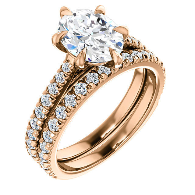Cathedral Oval Moissanite Eng Ring with Claw Prongs