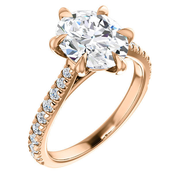Cathedral Oval Moissanite Eng Ring with Claw Prongs