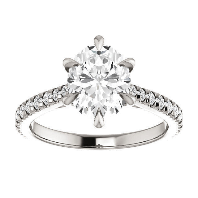 Cathedral Oval Moissanite Eng Ring with Claw Prongs