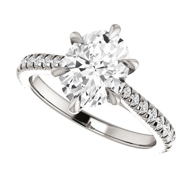 Cathedral Oval Moissanite Eng Ring with Claw Prongs