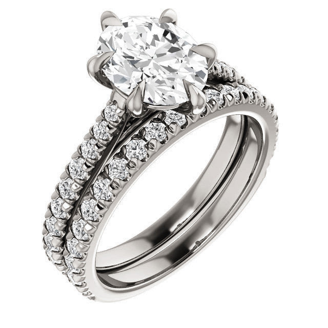 Cathedral Oval Moissanite Eng Ring with Claw Prongs