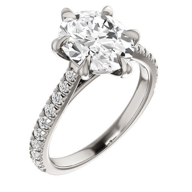 Cathedral Oval Moissanite Eng Ring with Claw Prongs