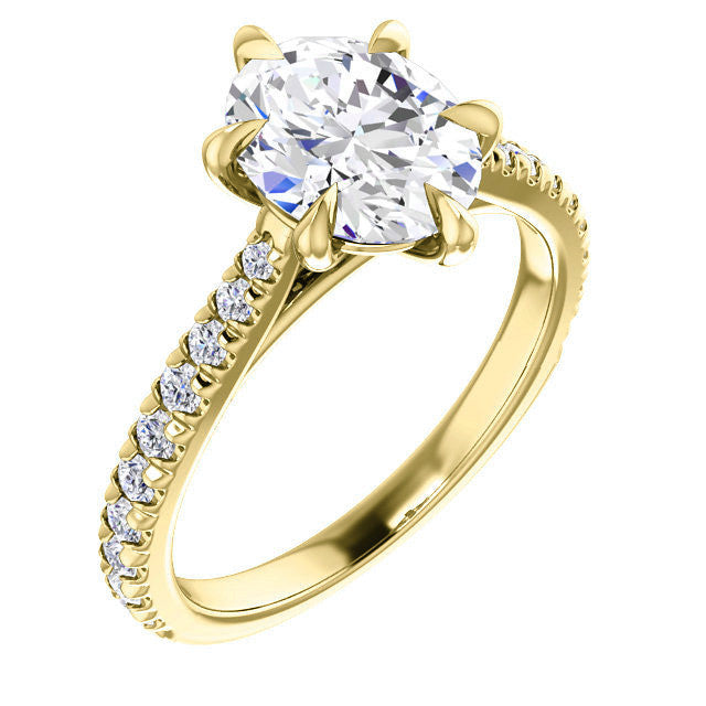 Cathedral Oval Moissanite Eng Ring with Claw Prongs