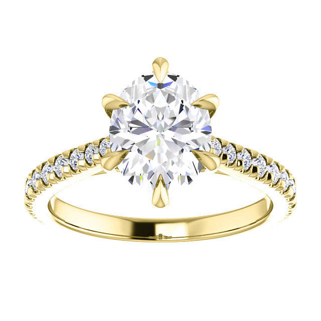 Cathedral Oval Moissanite Eng Ring with Claw Prongs