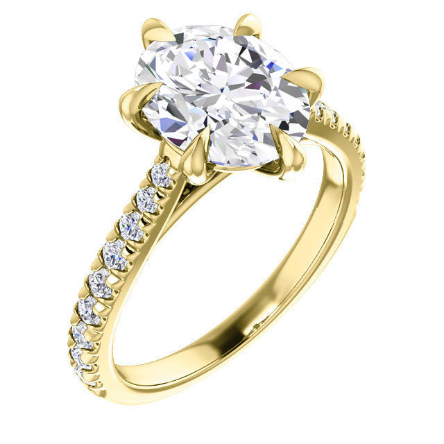Cathedral Oval Moissanite Eng Ring with Claw Prongs