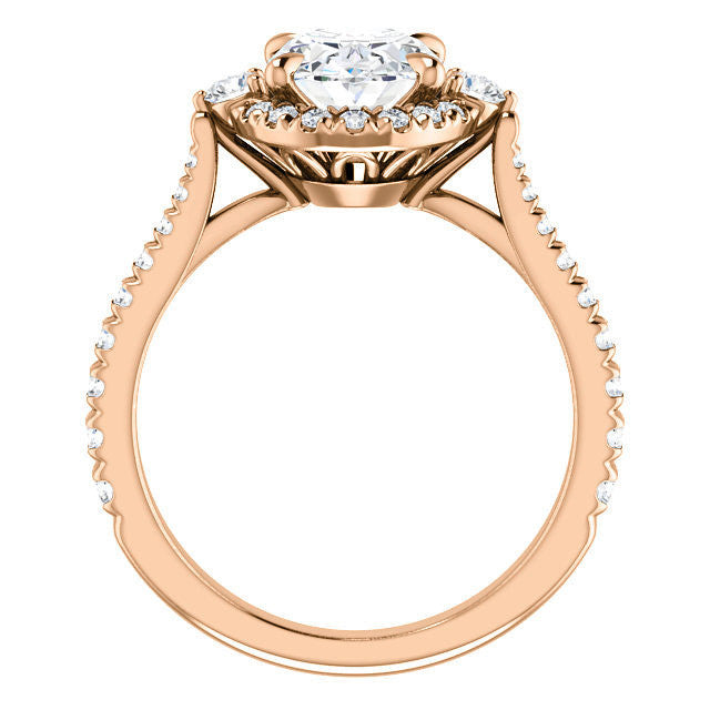 Oval Moissanite Cathedral Halo Engagement Ring with Claw Prongs