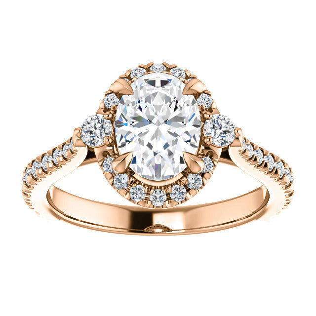 Oval Moissanite Cathedral Halo Engagement Ring with Claw Prongs