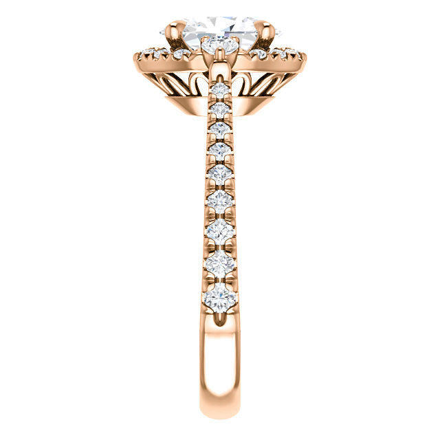 Oval Moissanite Cathedral Halo Engagement Ring with Claw Prongs