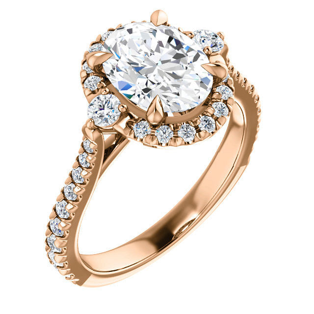 Oval Moissanite Cathedral Halo Engagement Ring with Claw Prongs
