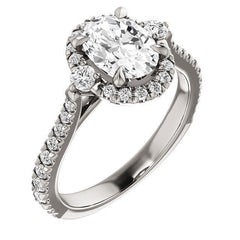 Oval Moissanite Cathedral Halo Engagement Ring with Claw Prongs