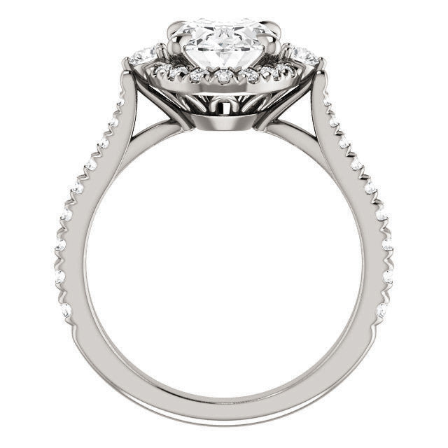 Oval Moissanite Cathedral Halo Engagement Ring with Claw Prongs