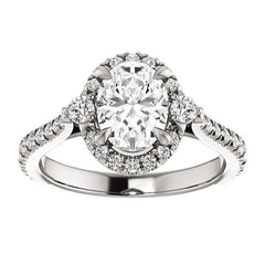 Oval Moissanite Cathedral Halo Engagement Ring with Claw Prongs