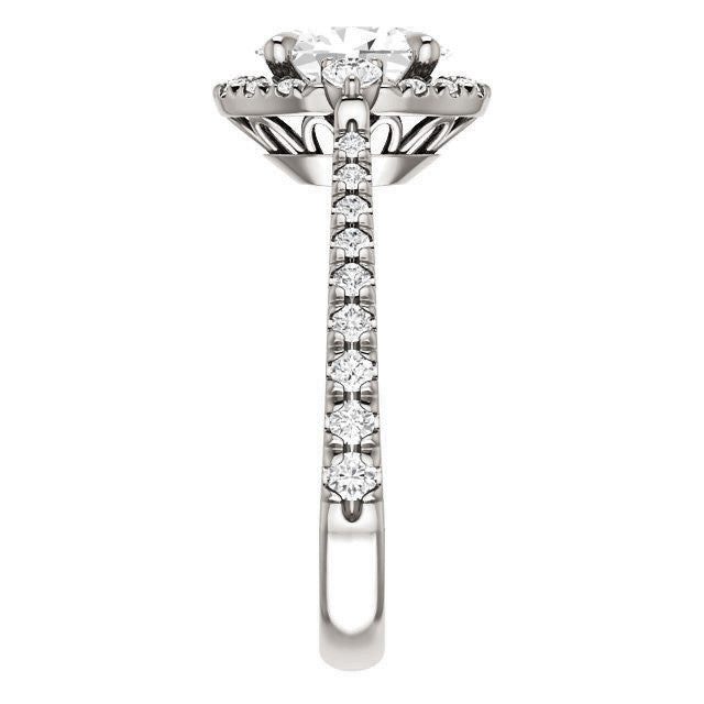 Oval Moissanite Cathedral Halo Engagement Ring with Claw Prongs
