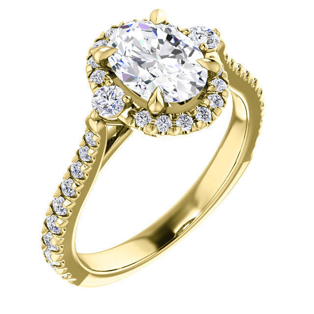 Oval Moissanite Cathedral Halo Engagement Ring with Claw Prongs