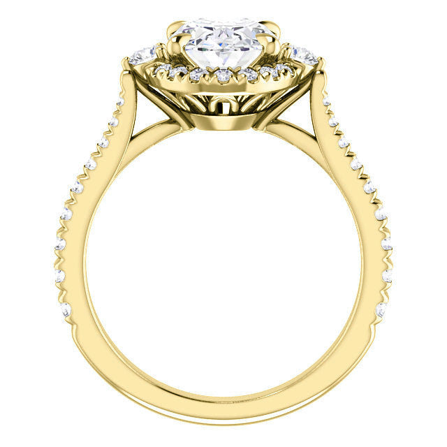 Oval Moissanite Cathedral Halo Engagement Ring with Claw Prongs