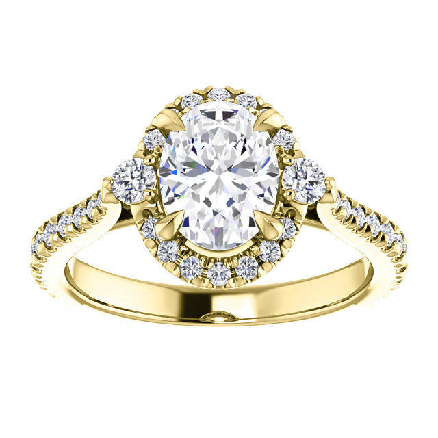 Oval Moissanite Cathedral Halo Engagement Ring with Claw Prongs