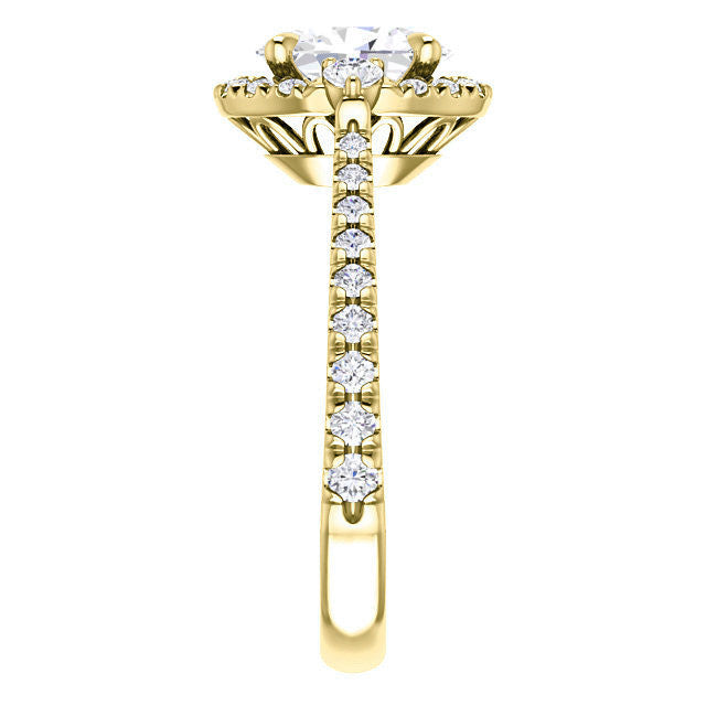 Oval Moissanite Cathedral Halo Engagement Ring with Claw Prongs