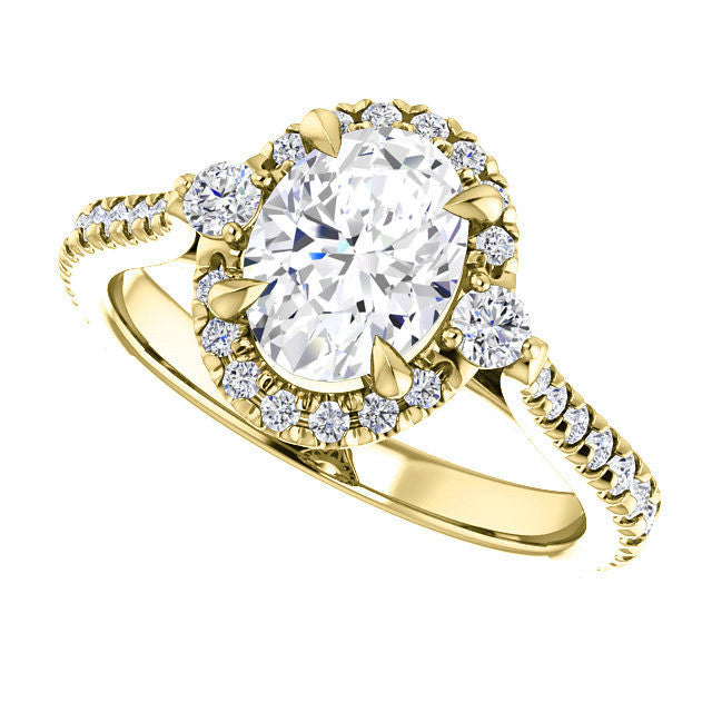 Oval Moissanite Cathedral Halo Engagement Ring with Claw Prongs