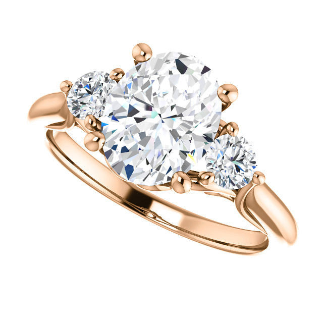 Oval and Round Brilliant Moissanite 3-Stone Ring with Scrolls