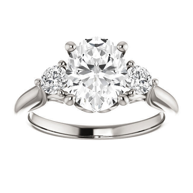 Oval and Round Brilliant Moissanite 3-Stone Ring with Scrolls
