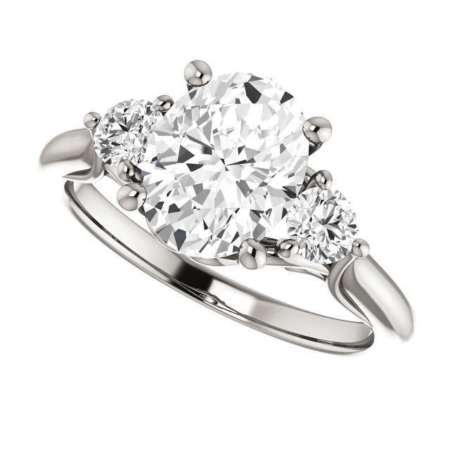 Oval and Round Brilliant Moissanite 3-Stone Ring with Scrolls