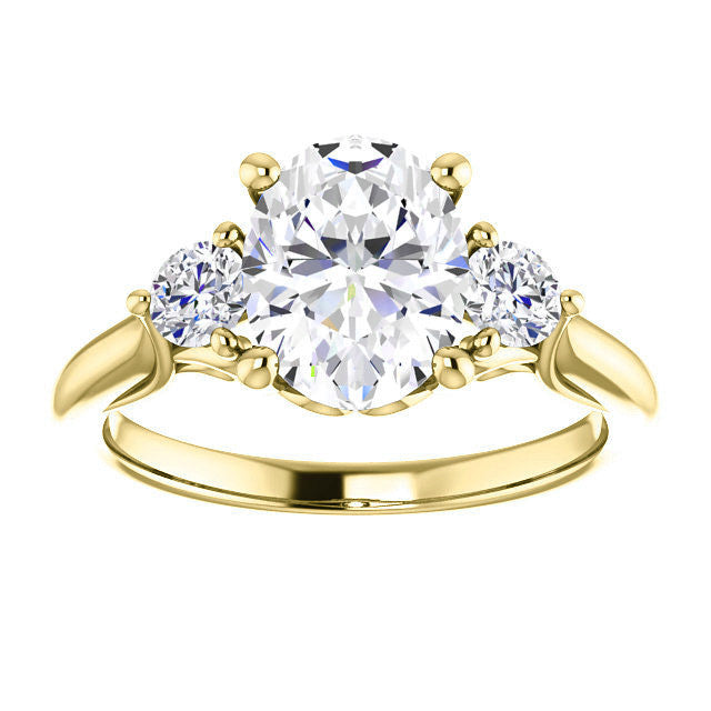 Oval and Round Brilliant Moissanite 3-Stone Ring with Scrolls