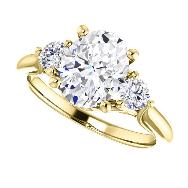 Oval and Round Brilliant Moissanite 3-Stone Ring with Scrolls