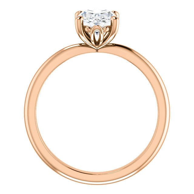 Oval cut Moissanite Solitaire with Scroll Accent Basket Design
