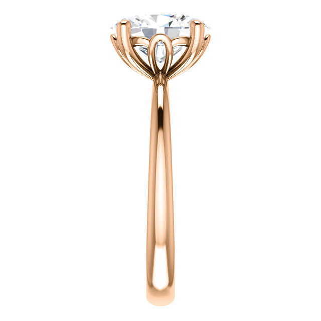 Oval cut Moissanite Solitaire with Scroll Accent Basket Design