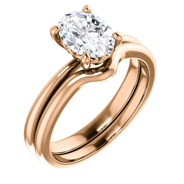 Oval cut Moissanite Solitaire with Scroll Accent Basket Design