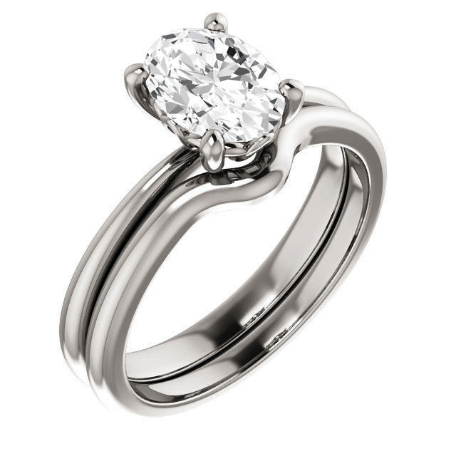Oval cut Moissanite Solitaire with Scroll Accent Basket Design